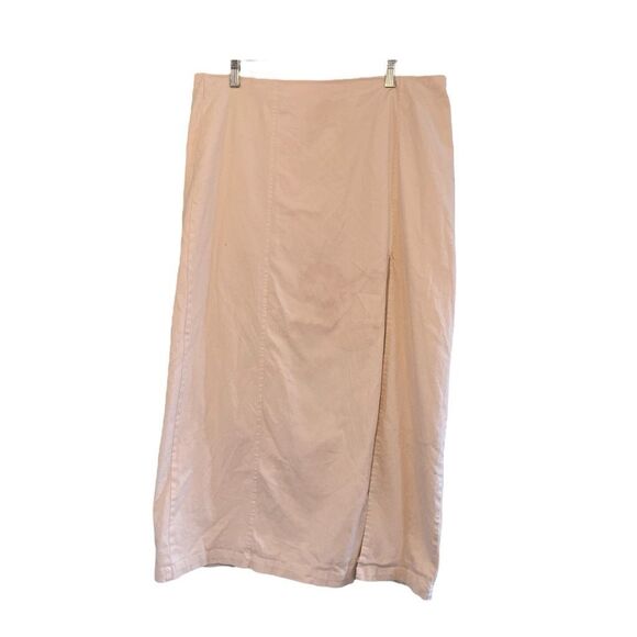 Anthropologie Cotton Maxi Skirt Cream Knit Front Slit Side Zipper 16 - Picture 4 of 8